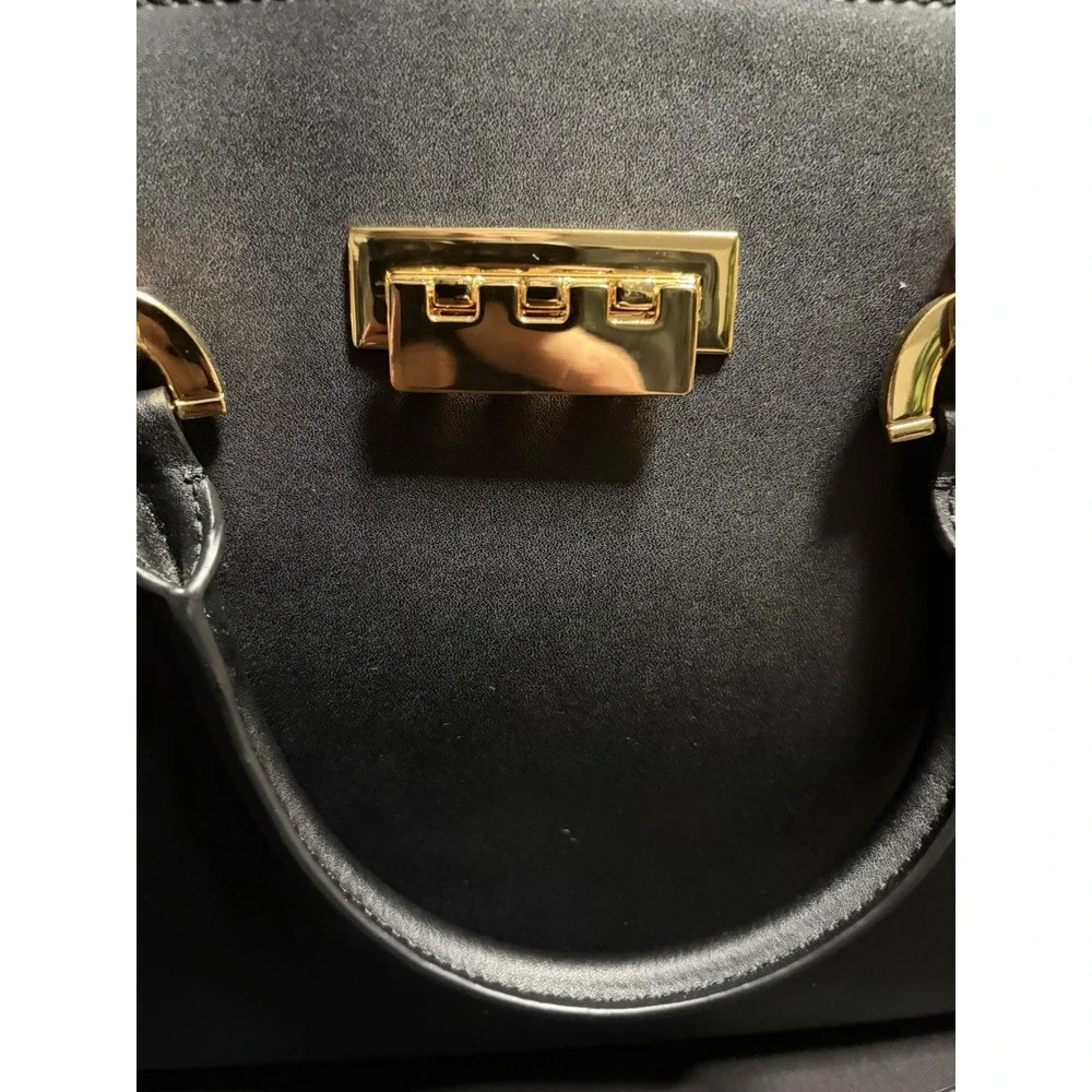 ZAC Zac Posen Eartha Black Leather Satchel Crossbody Bag Gold Dust Bag